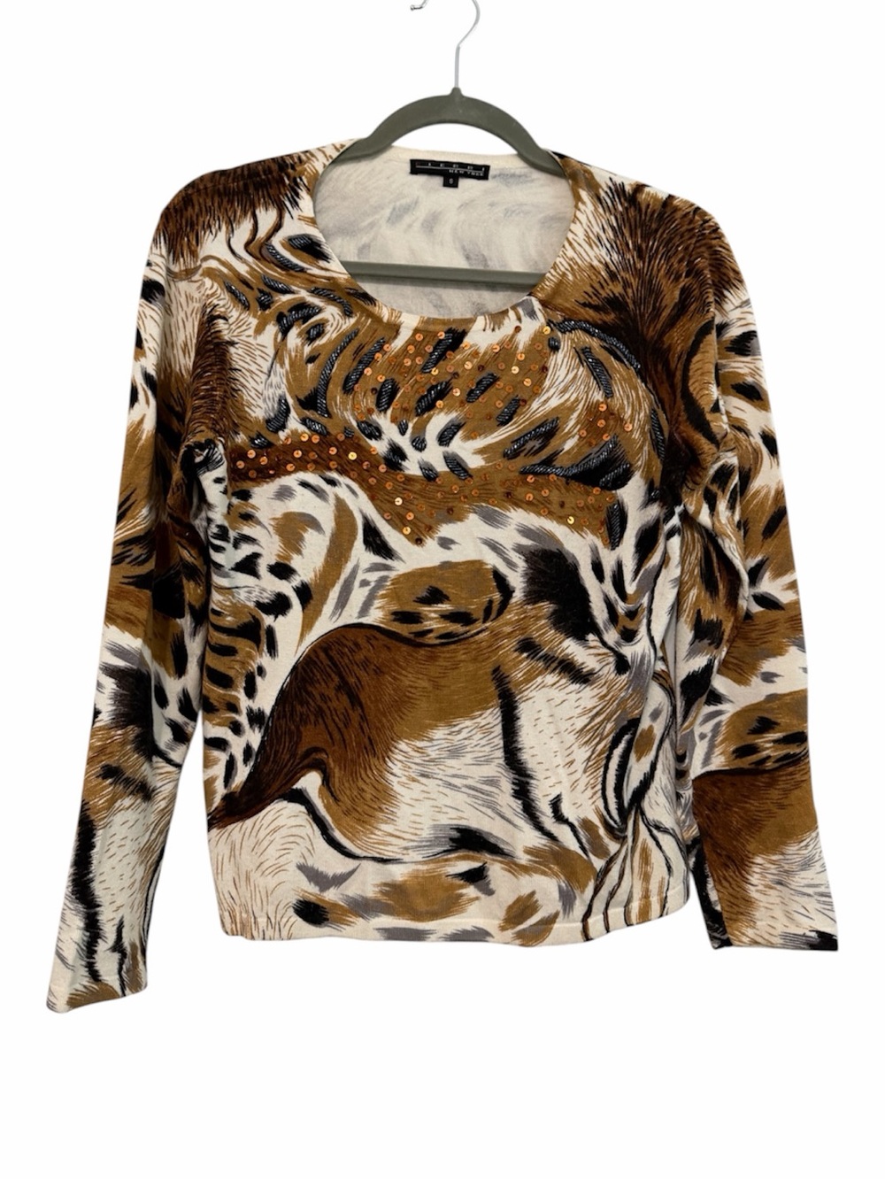 Y2K Pierri New York Animal Print Beaded Sequin Top Size S